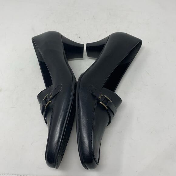 Naturalizer Black Leather Kitten Heel Pump Loafer Square Toe Y2K Size 8 Classic - Picture 4 of 8